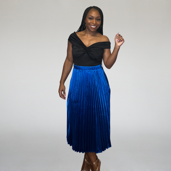 Blue Petal Pleated Midi Skirt – AM Shantelle
